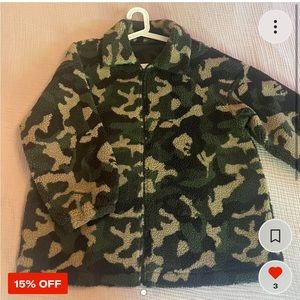 Oversized Fuzzy Camo Zip Up Sweater - XL